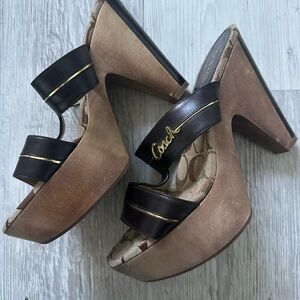 Coach Black and Gold Signature Sandals